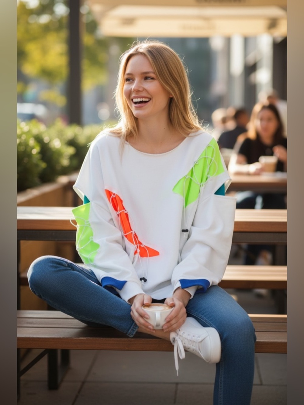 H FOUR Neon Lace-Up Deconstructed Cut-Out
Oversized Sweatshirt